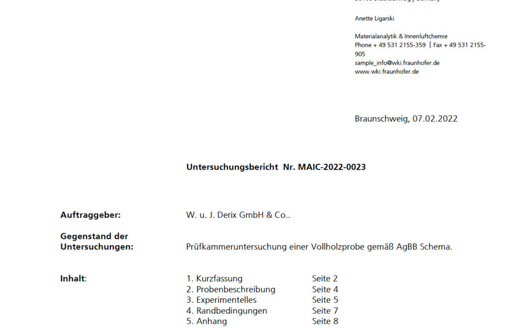 Emissionstest X-LAM mit MUF-Leim (W. u. J. Derix)