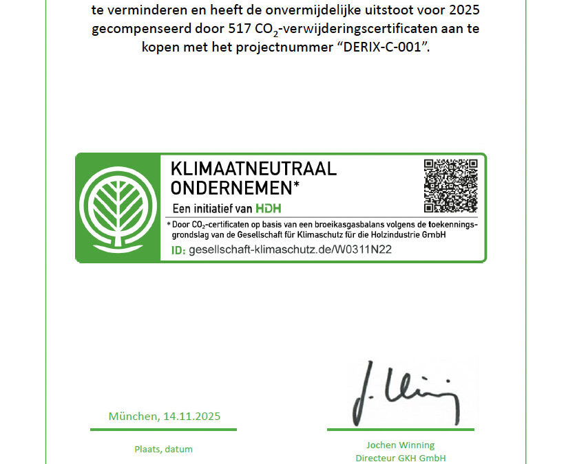 Certificaat Klimaatneutraal Ondernemen NK  2025