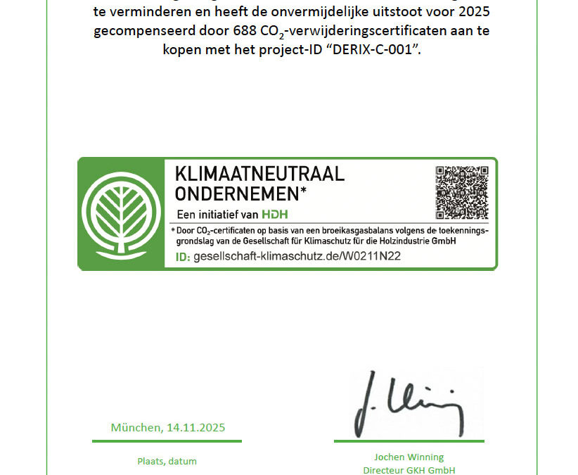 Certificaat Klimaatneutraal Ondernemen WK  2025