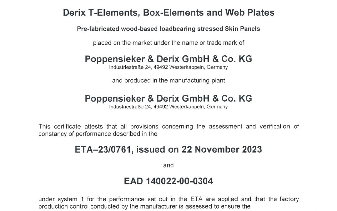 Certificate performance T Elements Box Elements Web Plates (Poppensieker & Derix, Engels)