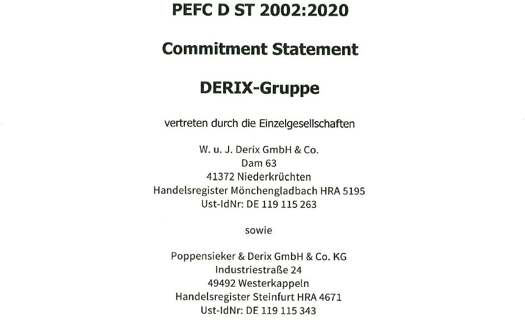 Commitment Statement PEFC (Poppensieker & Derix)