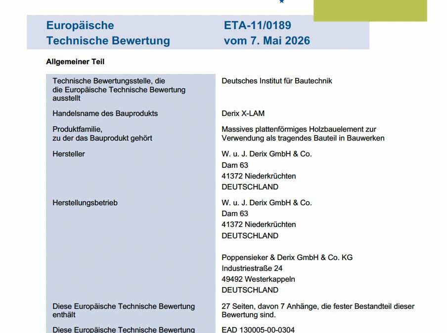 Europäische Technische Bewertung X-LAM DERIX-Gruppe