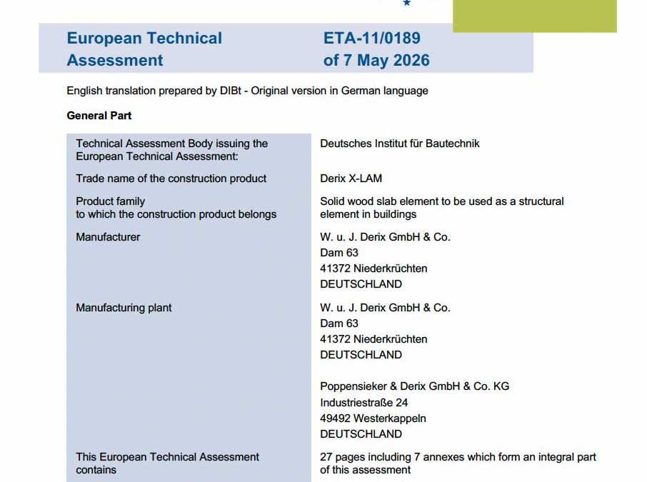 European technical assessment X-LAM (Derix Group)