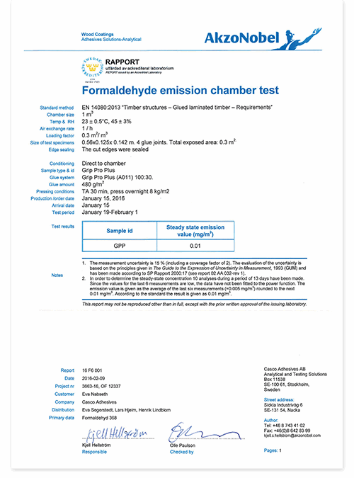Formaldehyde emmission test GripPro Plus