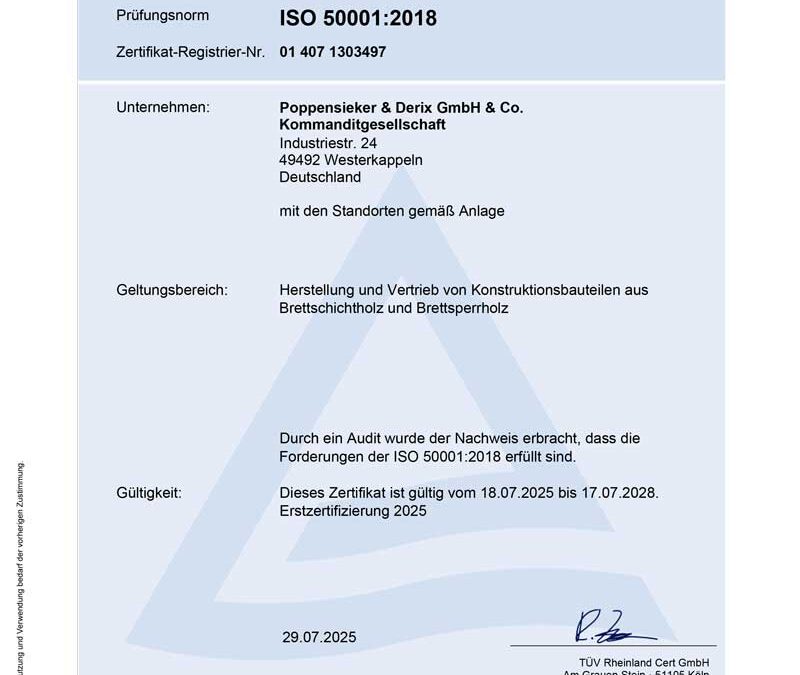 Zertifikat ISO 50001 (Poppensieker & Derix)