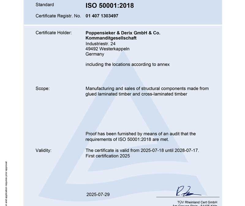 Certificate ISO 50001 (Poppensieker & Derix)