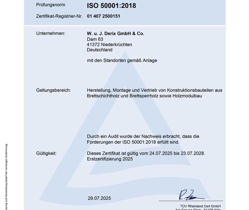 Zertifikat ISO 50001 (W.u.J. Derix)