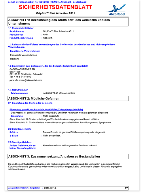 Sicherheitsdatenblatt GripPro Plus Klebstoff