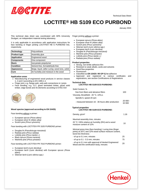 Technical Datasheet Loctite HB S109 Eco Purbond