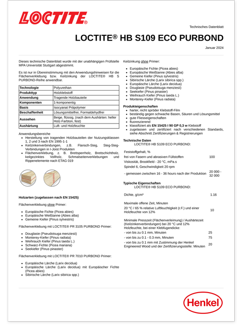 Technisches Datenblatt Loctite HB S109 Eco Purbond