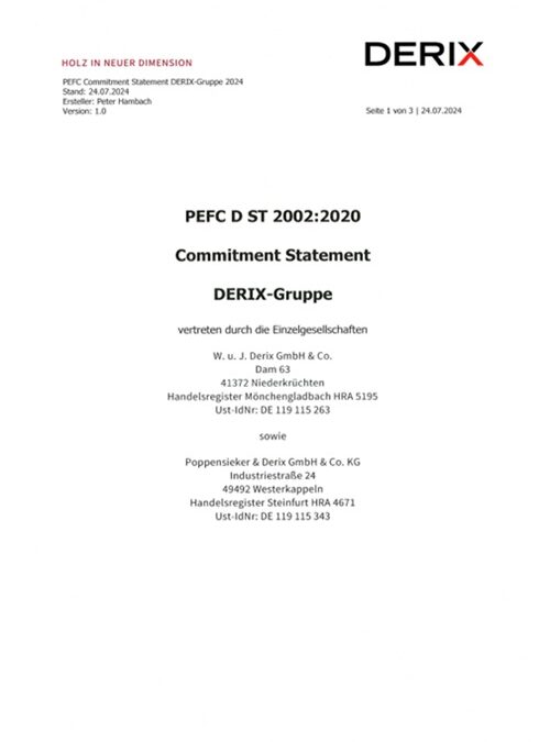 Commitment Statement PEFC (Poppensieker & Derix, Duits)