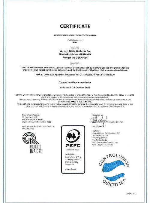 PEFC-certificaat (Engels)