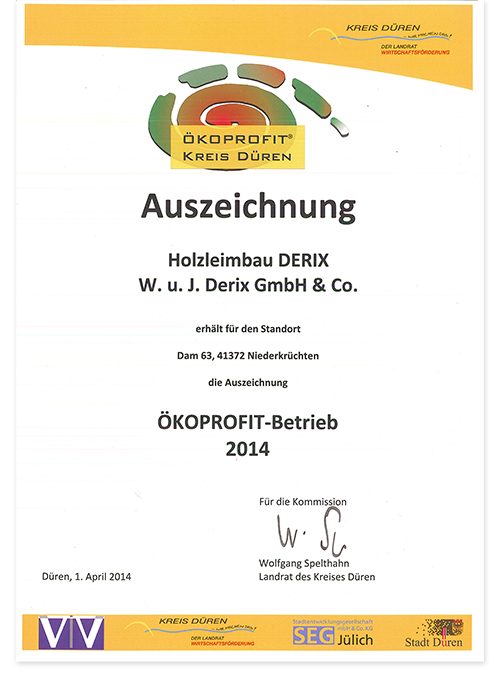 Milieucertificaat Ökoprofit W.u.J. Derix (Duits)