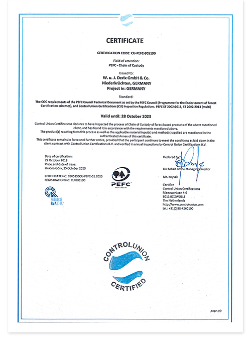 PEFC-certificaat (Engels)